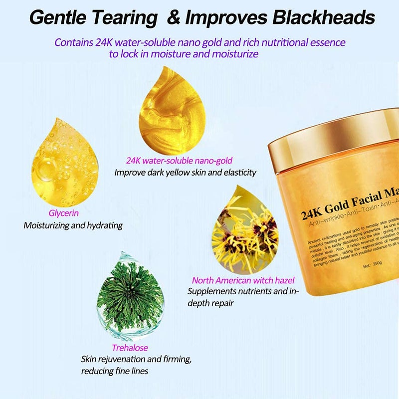 KlsyChry 24K Gold Peel Off Face Mask, Rejuvenating Collagen Facial Mask For Flawless Skin, Reduces Fine Lines & Wrinkles, Clears Acne, Minimizes Pores, Moisturizes & Firms Up Your Skin, 250g - Image 3